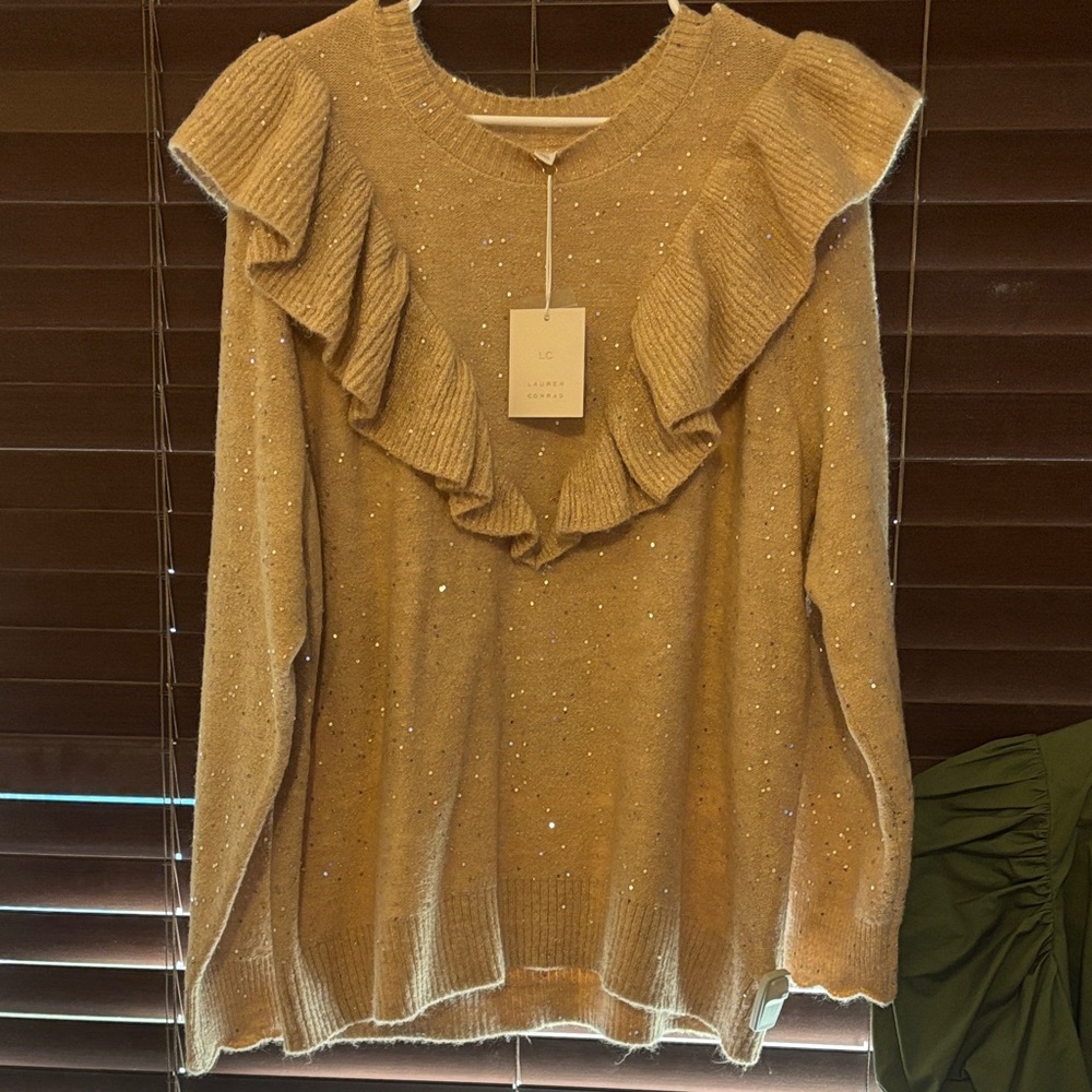 LC Lauren Conrad Beige Sweater with Sequin Accents